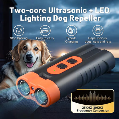 2025 Dual Head Ultrasonic Dog Repeller USB Rechargeable Dog Training Device High-Power Anti Bark Device with LED Flashlight Beauty World Shop