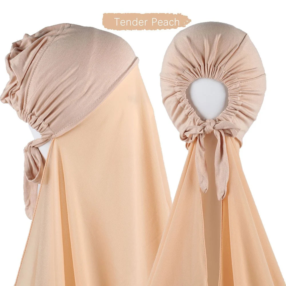 Muslim Instant Hijab Women Bonnet with Chiffon Shawl Head Scarf Cap Inner Headband Stretch Hijab Cover Headwrap Turbante Beauty World Shop