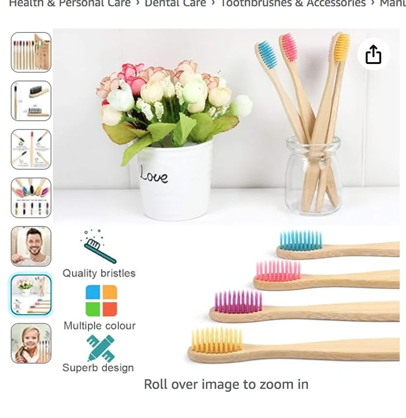 100Pcs Children's Colorful Natural Bamboo Toothbrush ,Soft Bristle Charcoal Teeth Whitening  Soft Dental Oral Care Beauty World Shop