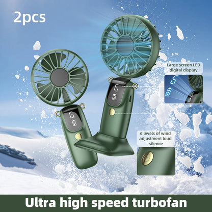 2PCS  Mini Handheld Fan 6 Speed USB Rechargeable Portable Foldable Desk Neck Hanging Fan with Phone Stand