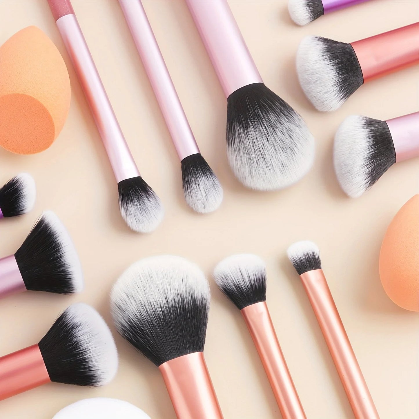 12-Piece Classic Full Makeup Brush Set with Angled and Teardrop Blenders, 1 Powder Puff - Professional Application Tools, Nylon Beauty World Shop