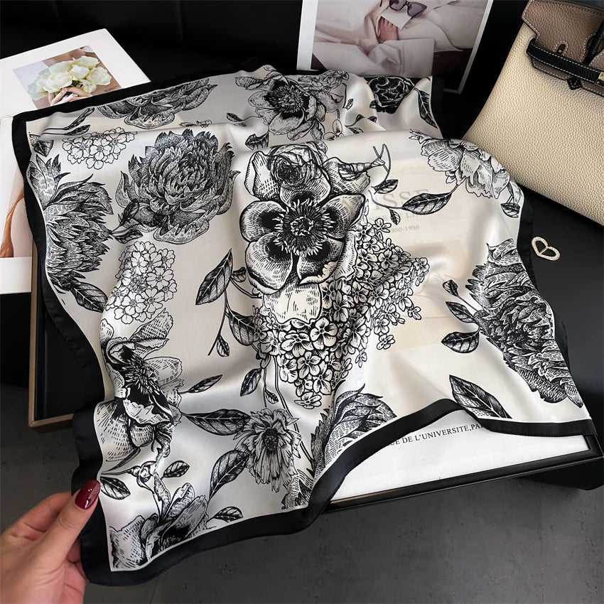 Luxury 2024 Silk Print Hair Scarf Women Floral Kerchief Neck Tie Hand Wrist Foulard Shawl Wraps Head Hijab Bandana Echarpe Beauty World Shop