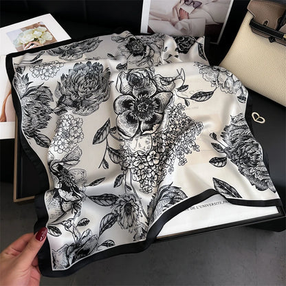 Luxury 2024 Silk Print Hair Scarf Women Floral Kerchief Neck Tie Hand Wrist Foulard Shawl Wraps Head Hijab Bandana Echarpe Beauty World Shop