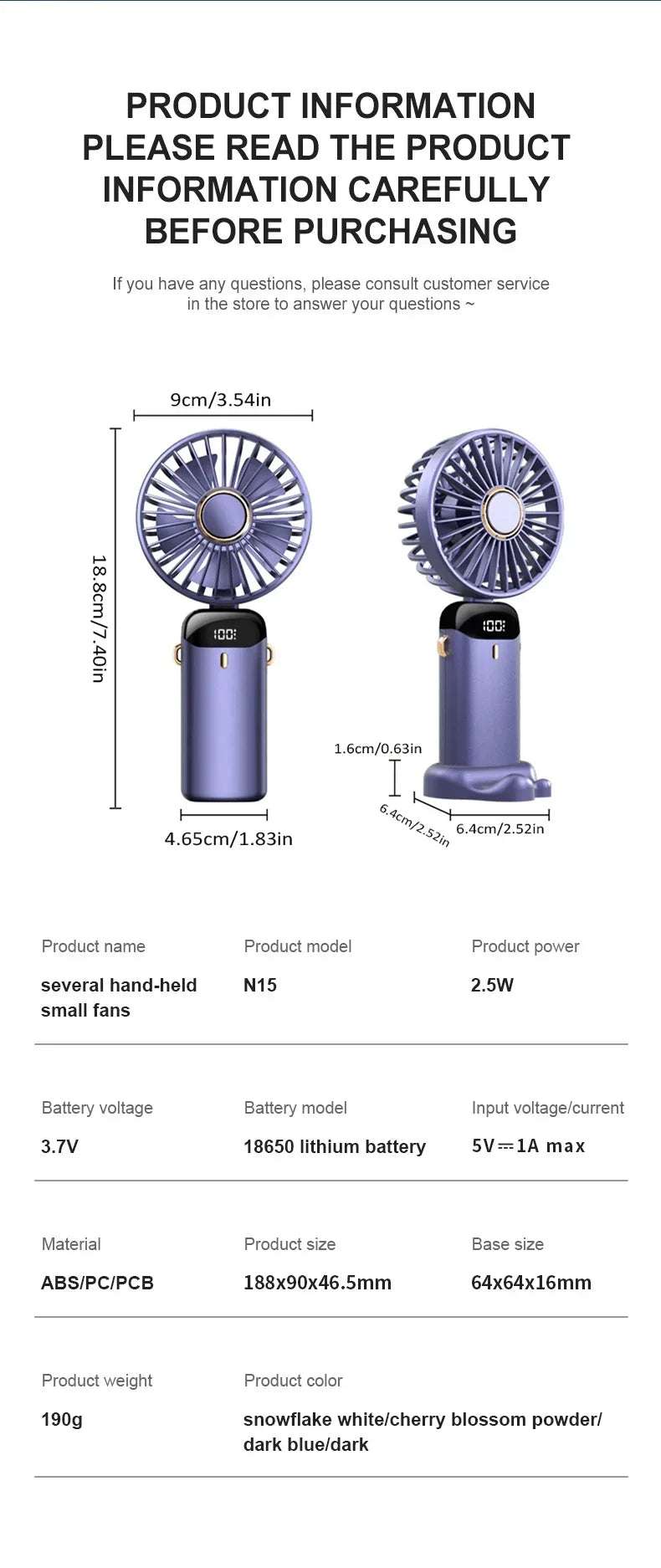 Handheld Mini Fan Foldable Portable Neck Hanging Fans 5 Speed USB Rechargeable Fan with Phone Stand and Display Screen 1800mAh Beauty World Shop