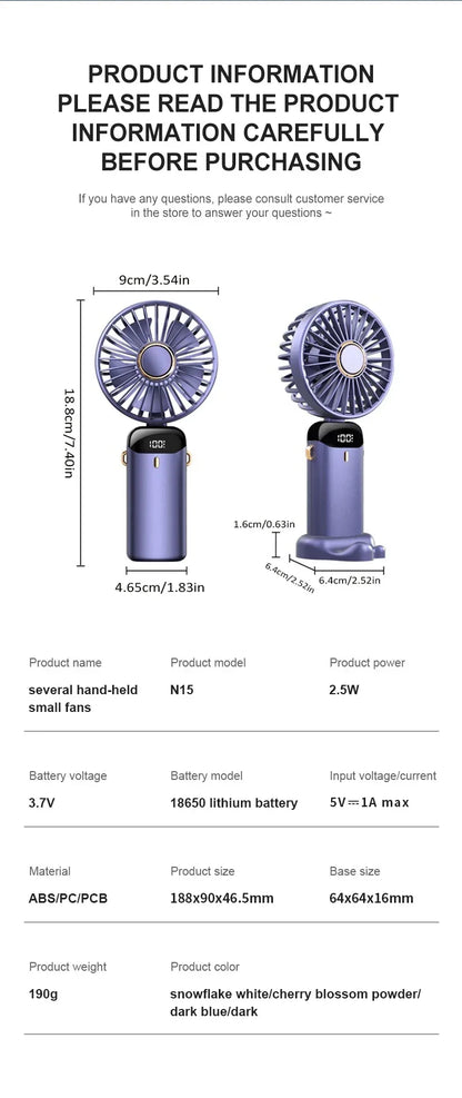 Handheld Mini Fan Foldable Portable Neck Hanging Fans 5 Speed USB Rechargeable Fan with Phone Stand and Display Screen 1800mAh Beauty World Shop