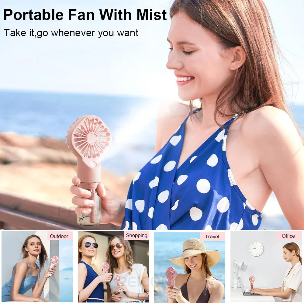 Portable Humidifier Fan Mini Handheld Mist Fan Portable USB Rechargeable Handheld Fan with Humidifier Mini Water Spray Hand Fan Beauty World Shop