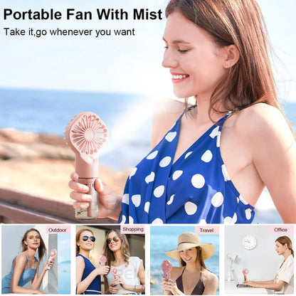 Portable Humidifier Fan Mini Handheld Mist Fan Portable USB Rechargeable Handheld Fan with Humidifier Mini Water Spray Hand Fan Beauty World Shop