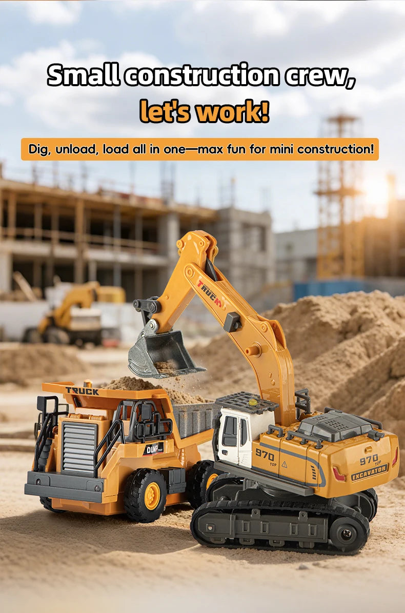 ZWN 1:64 RC Model Car 2.4G Remote Control Excavator Dump Truck Forklift Alloy Plastic Simulation Construction Vehicle Kids Toy Beauty World Shop