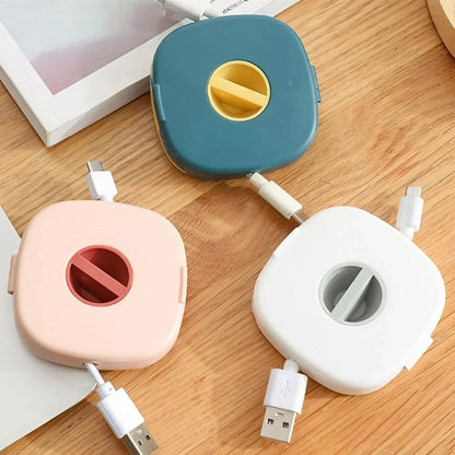 Portable Round USB Cable Winder Small Cable Organizer Rotating Data Cable Organizer Mobile Phone Mobile Charging Cable Winder Beauty Trend Shop
