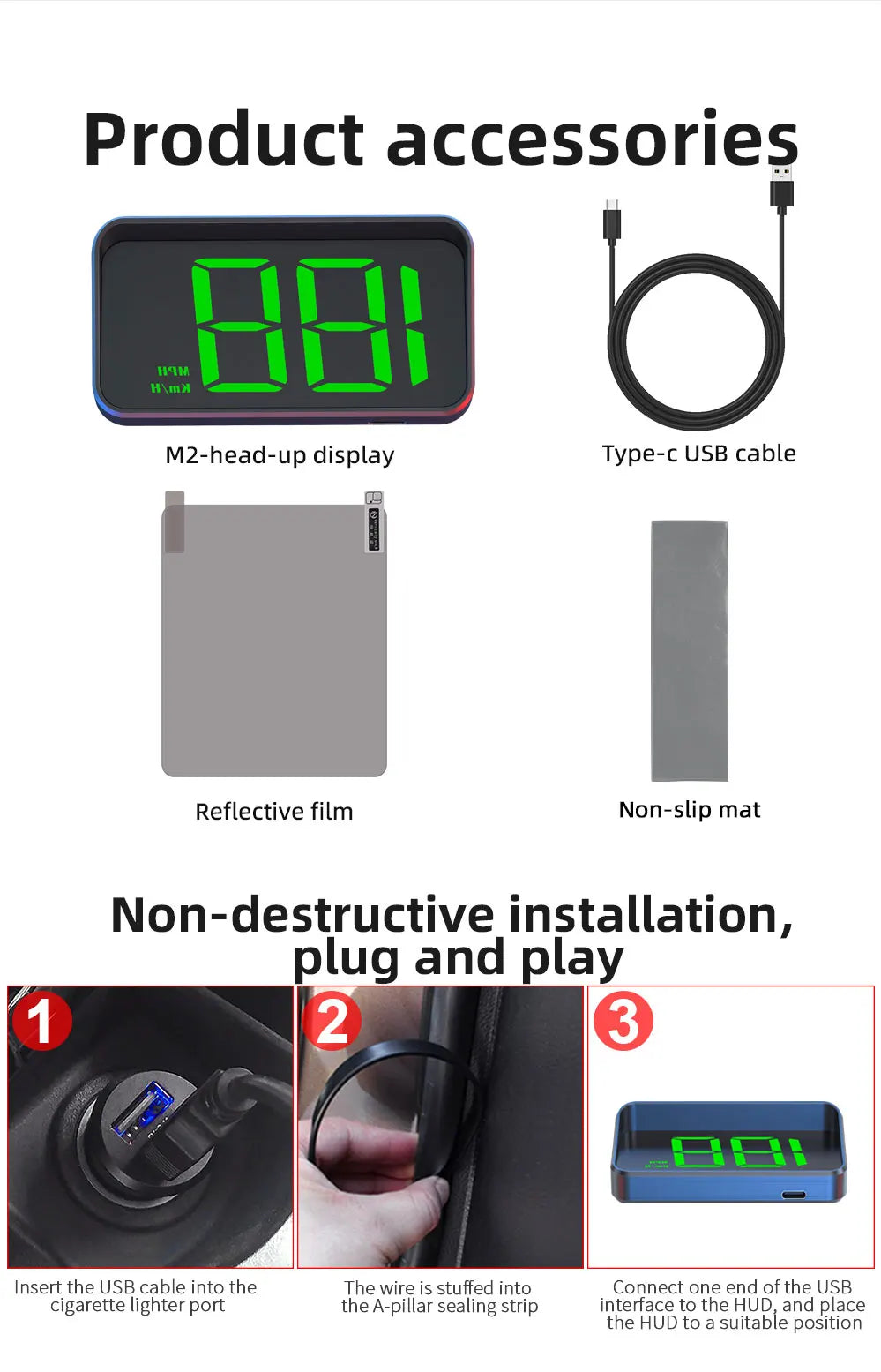  M2 Car GPS Head Up Display Universal Car Speedometer Gauge KM/H Windshield Projector Automatic Photosensitive Digital Speed Me Beauty World Shop