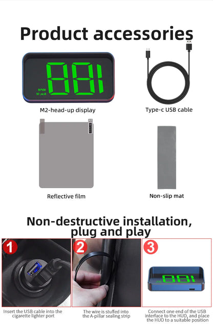  M2 Car GPS Head Up Display Universal Car Speedometer Gauge KM/H Windshield Projector Automatic Photosensitive Digital Speed Me Beauty World Shop