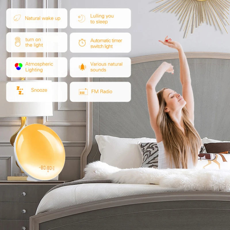 Wake Up Light Alarm Clock with Sunrise/Sunset Simulation Dual Alarms FM Radio Nightlight 7 Colors Natural Sounds Snooze Beauty World Shop
