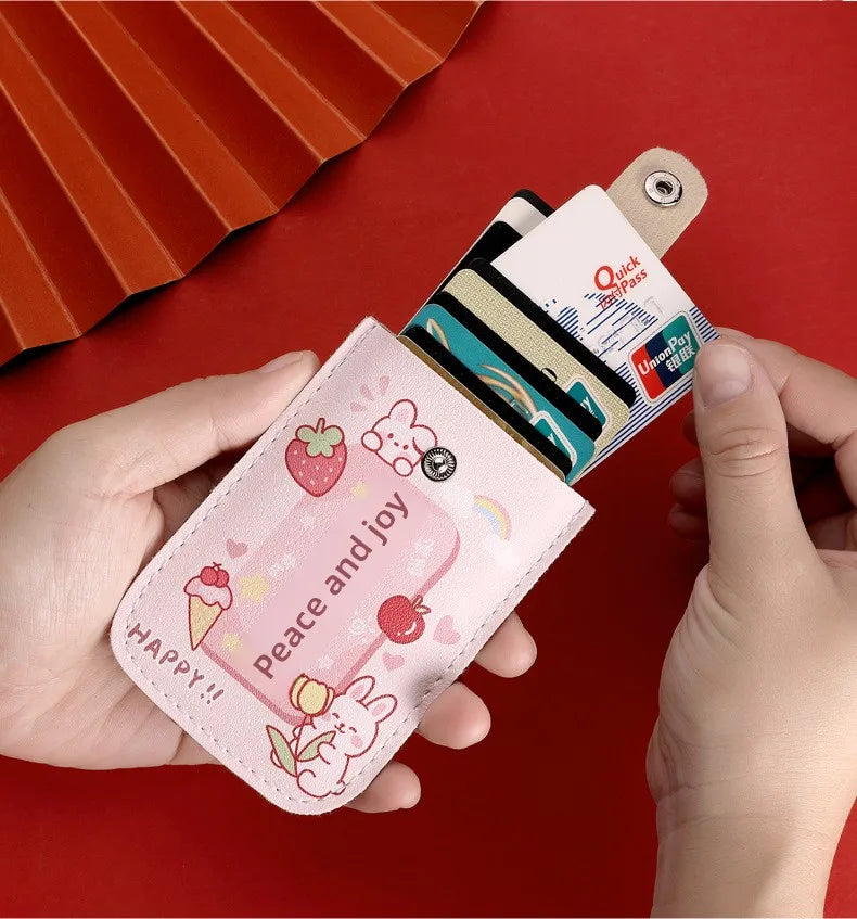 Vintage Oil Painting Pull Out Card Holder One Piece Women's Compact Ultra Thin Mini Cartoon New Style Niche Design Card Case Bag Beauty World Shop