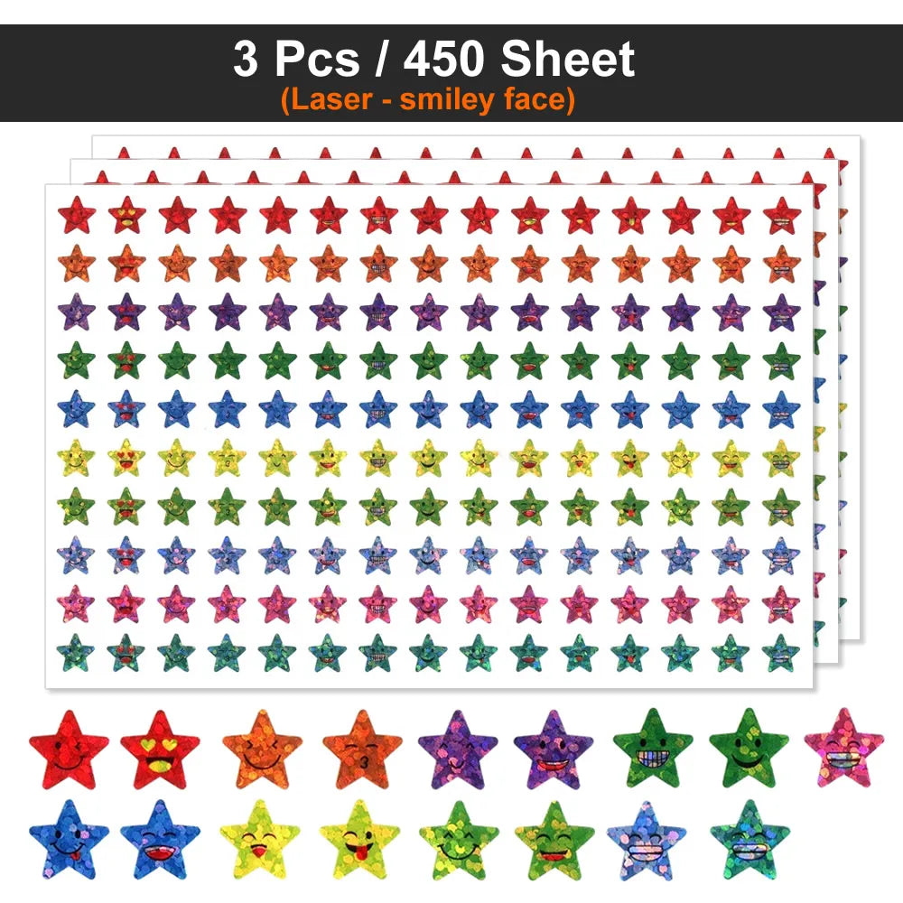 450-3000 Sheet Happy Face Stars Reward Sign Stickers Pack DIY Skateboard Suitcase Stationery Decals Decor Phone Laptop Gift Toys Beauty World Shop