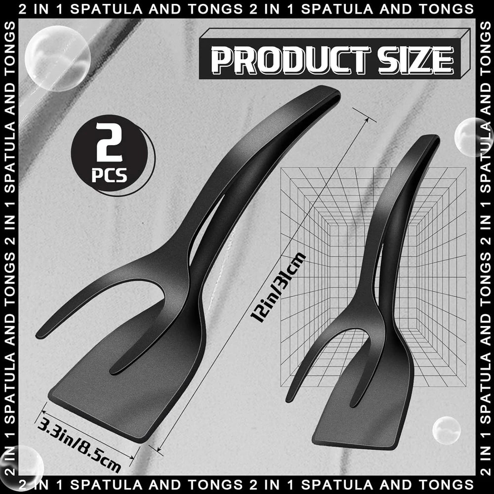New 2 in 1 Grip Flip Spatula Tongs Egg Flipper Spatula Nylon Non Stick Coating Pancake Fish French Toast Omelet Making Tool Beauty World Shop