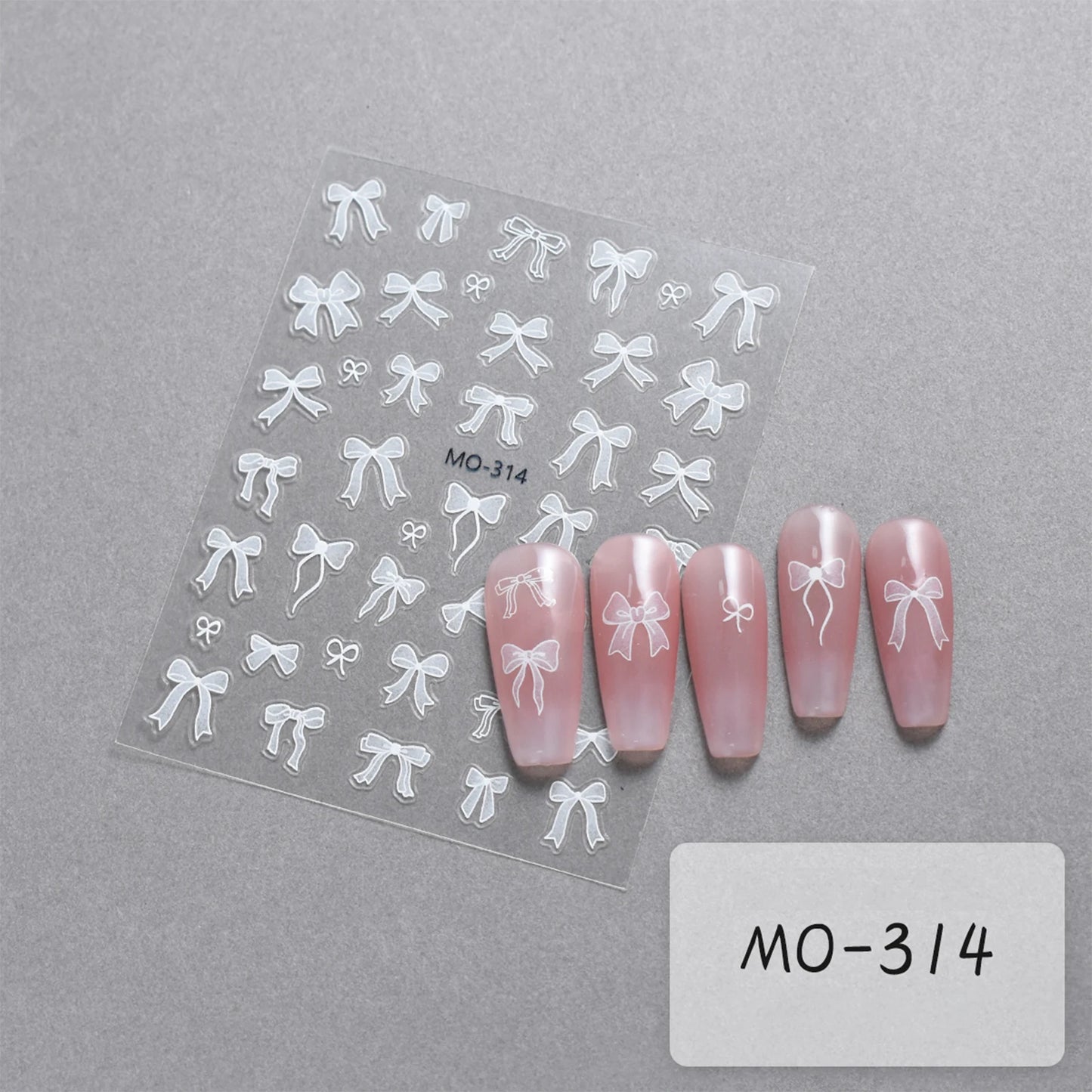 Bowknot Nail Stickers 3D Relief White Ribbon Cute Sweet Pink Self-Adhesive Nail Art Decoration Decals For Nail Tips Manicures Beauty World Shop