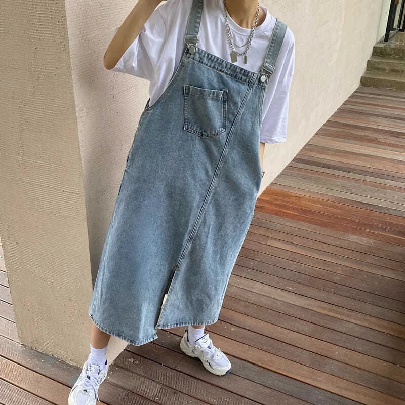 Spring Summer Denim Overall Dress Women Sleeveless Jeans Dresses Fashion Female Solid Slip Casual Loose Spaghetti Strap Dresses Beauty Trend Shop