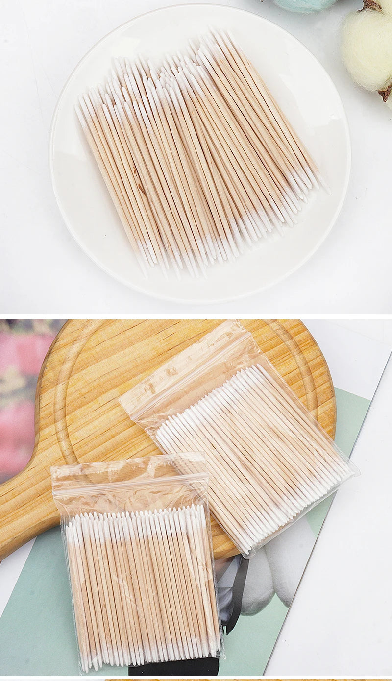 100/300 Pcs Disposable Ultra-small Cotton Swab Brush Lint Free Micro Wood Makeup Brushes Eyelash Extension Glue Removing Tools Beauty World Shop
