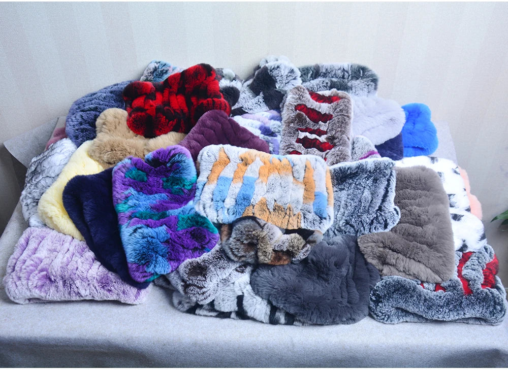 Women Handmade Stretch 100% Real Rabbit Fur Scarf Knit Genuine Rex Rabbit Fur Headbands Girls Natural Rabbit Fur Ring Scarves Beauty World Shop