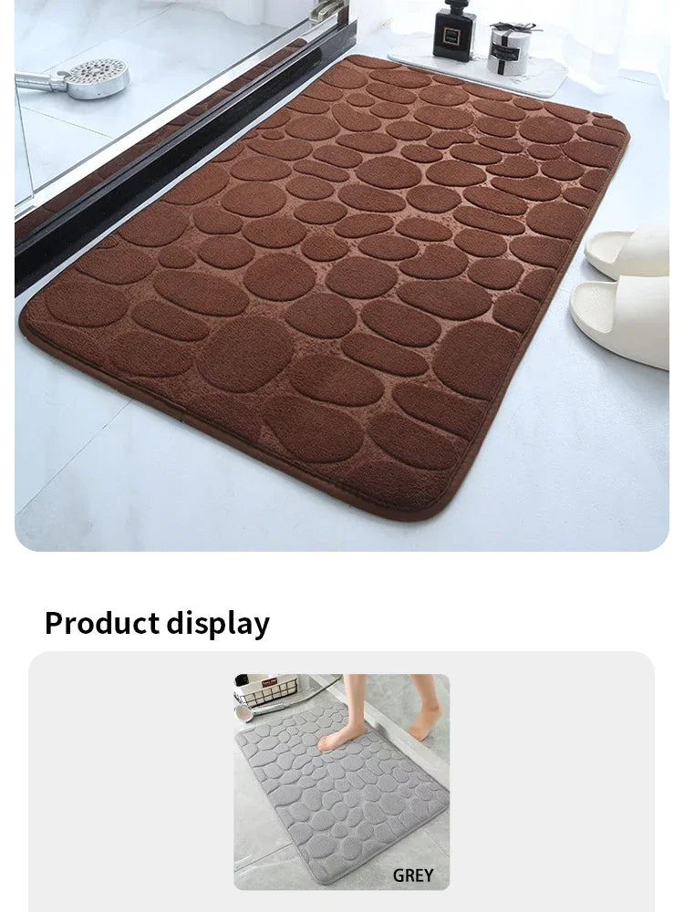 Pebble Embossed Memory Foam Bath Blanket Absorbent Non-Slip Indoor Floor Mat for Bathroom Door Beauty World Shop