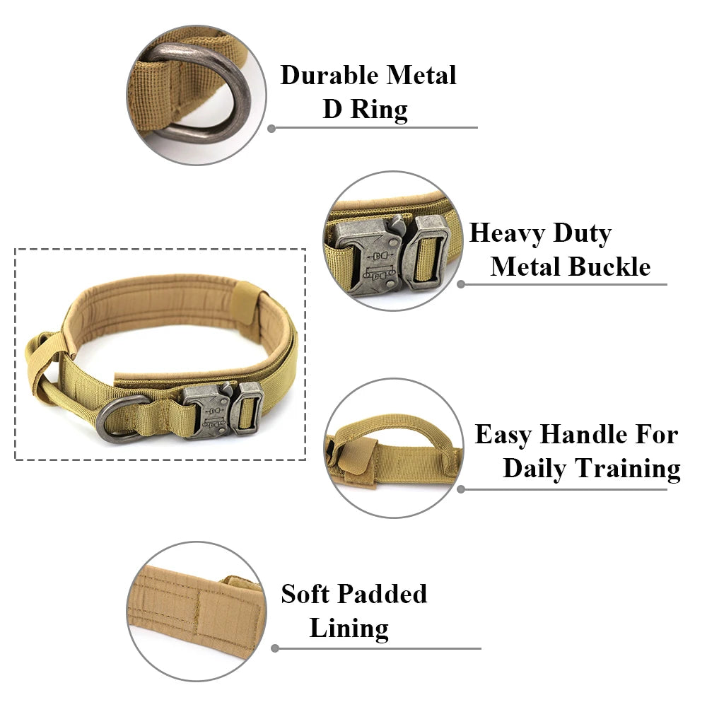 Heavy Duty Tactical Dog Collars with Handle Military Collar with Patch Outdoor Training and Walking for Medium and Large Dogs Beauty World Shop