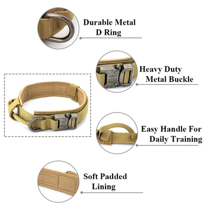 Heavy Duty Tactical Dog Collars with Handle Military Collar with Patch Outdoor Training and Walking for Medium and Large Dogs Beauty World Shop