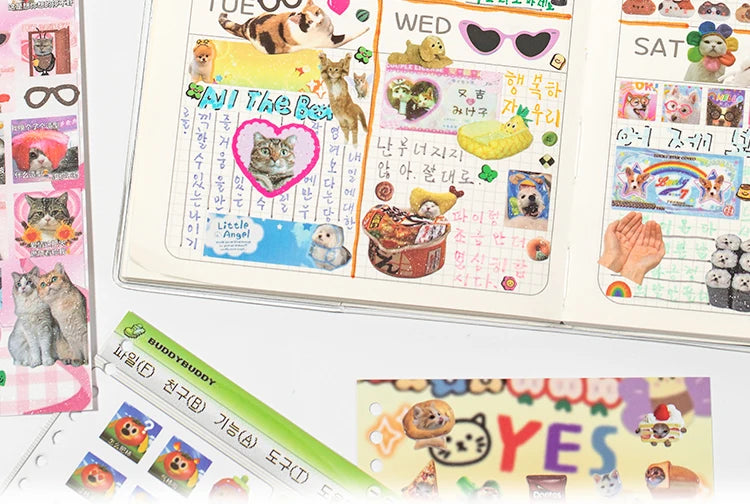 Cute Pets Theme Sticker Book 30 Sheets/Bag with Ring Binding for Scrapbooking DIY Collage Material Background Decoration Beauty World Shop