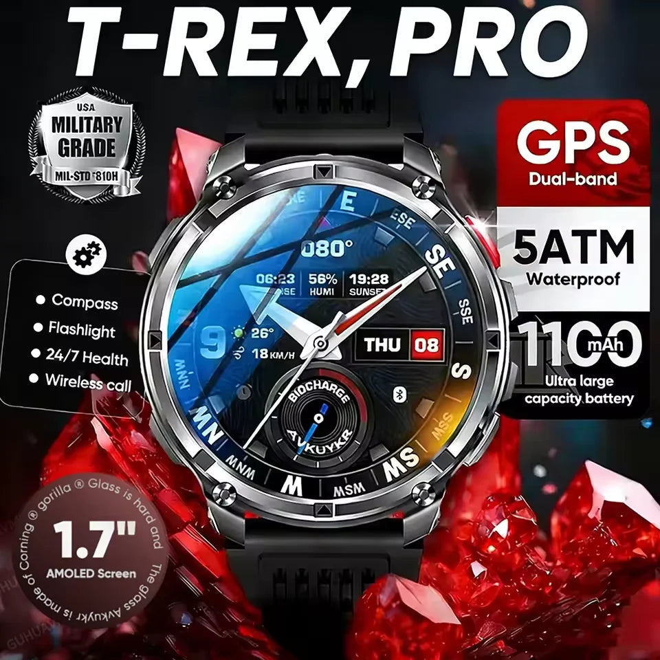 2026 New T-Rex3 Pro 1100mAh Battery Smart Watch GPS path 5ATM Waterproof Sports Run tracker Outdoors Compass Military Smartwatch Beauty World Shop
