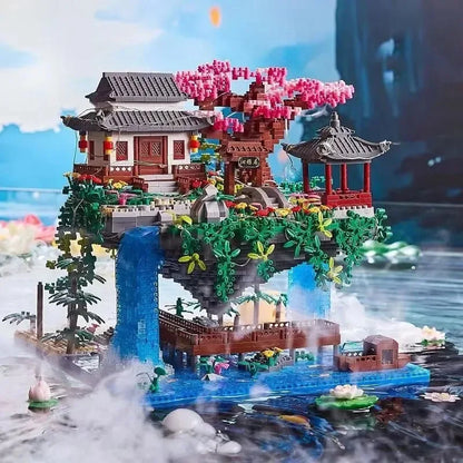 MOC Peach Blossom Pool Cherry Tree House Building Block Chinese Architecture DIY Bricks Cherry Blossom Toy for Kids Adult Gift Beauty World Shop