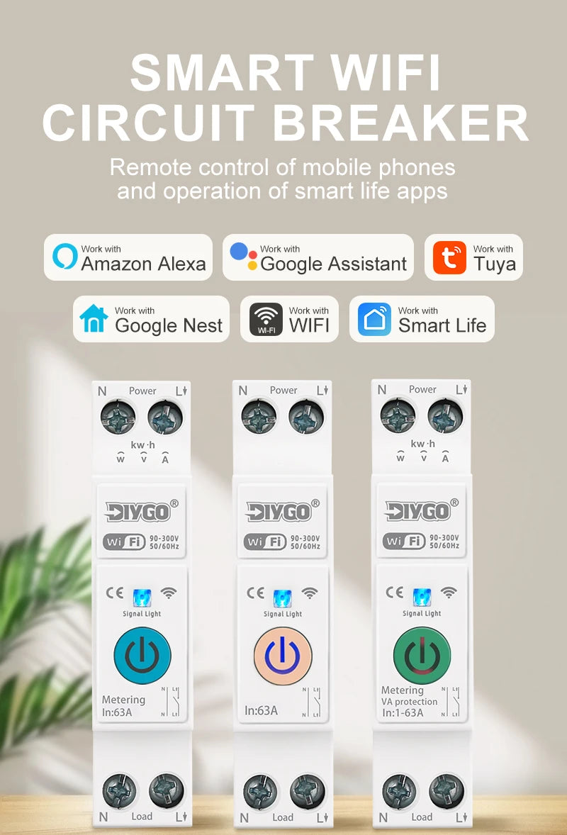 Tuya WIFI Smart Circuit Breaker 1P+N Over-Voltage/Current/Power Protector Under Voltage Protection Voice Remote Control Switch Beauty World Shop
