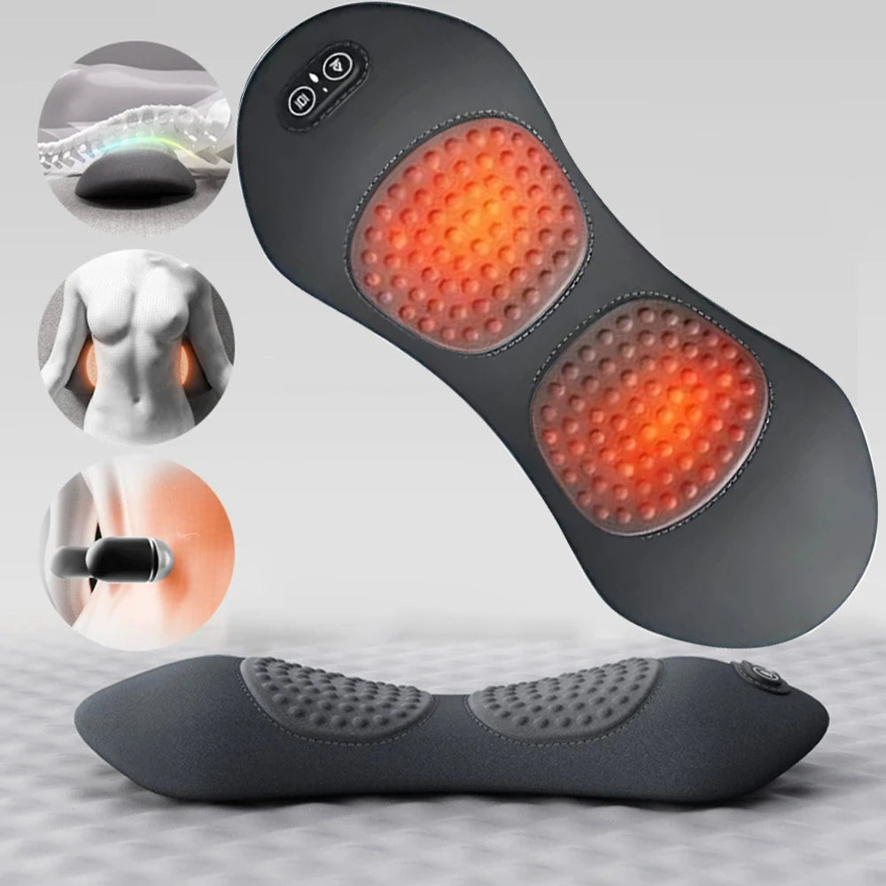 Heating Vibration Massage Pillow Electric Lumbar Support Pad Bed Sleeping Waist Protection Cushion Lying Flat Waist Pain Relief Beauty World Shop