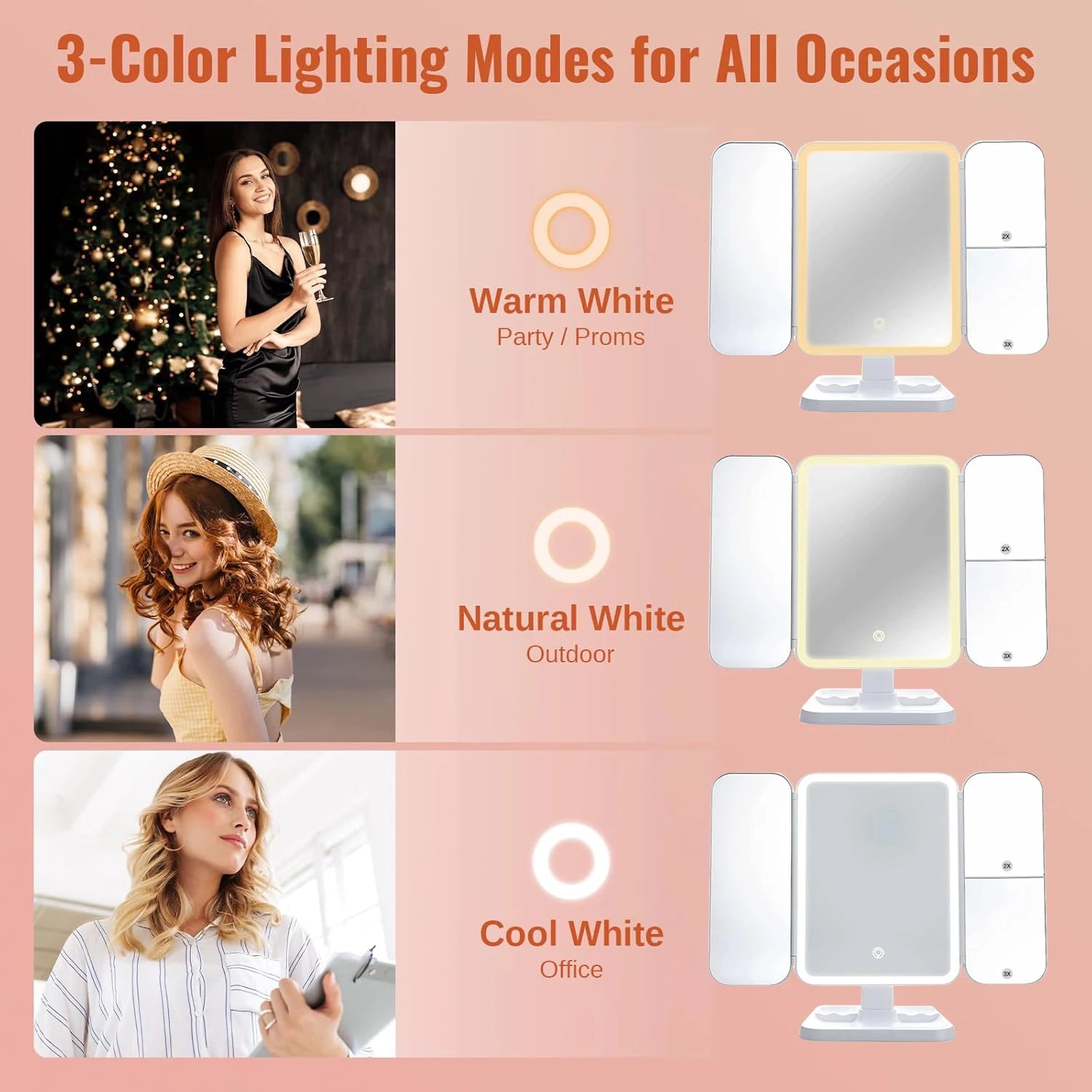 Trifold Makeup Mirror LED Lights Dorm Dressing Mirror Beauty Light up your fill light with Smart Complementary Makeup Mirror Tri Beauty World Shop