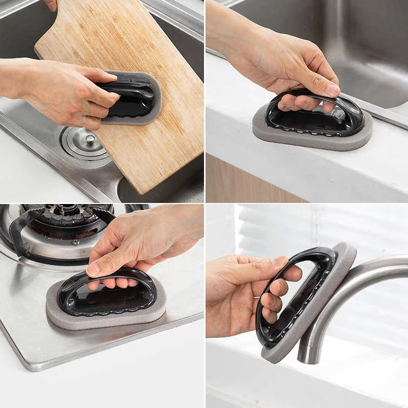 Magic Emery Sponge Brush Wipe Eraser Cleaner Kitchen Bath Rust Strong Decontamination Cleaning Tools With Handle Household Tools Beauty World Shop