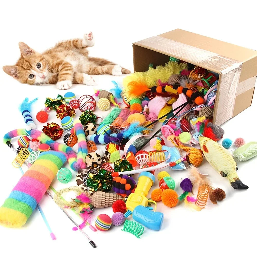 56pcs/28pcs/14pcs Cat Toys Mixed Pack. A Combination of Various Plastic Toys and Plush Toys Suitable for Multiple Cats To Play Beauty World Shop