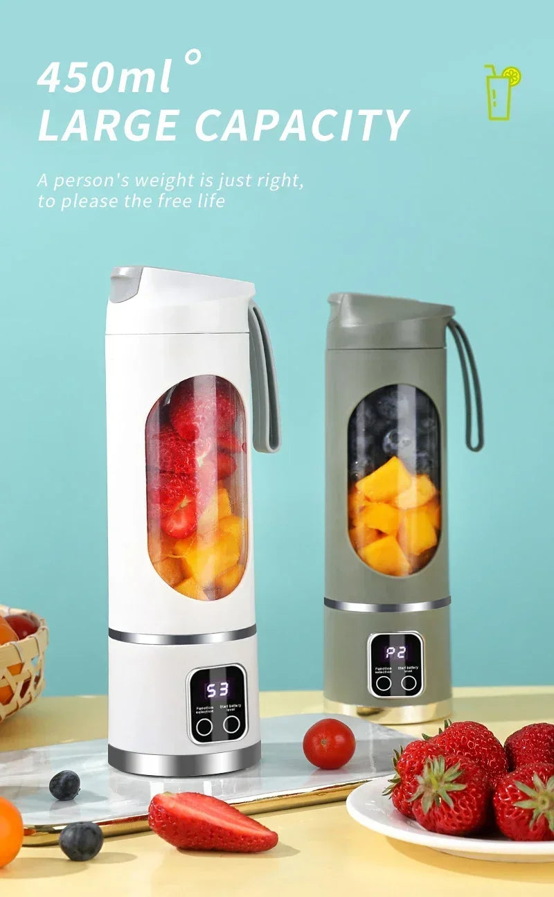 blender juicer Portable Electric Juicer 450ml 8 Blades Travel Juicer Machine Chargeable Shakes Smoothie Blenders Fresh Juice Cup Beauty World Shop