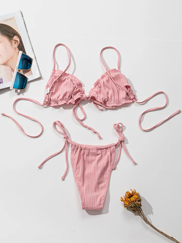 New 2025 Sexy Swimsuit Pit stripe Bikini Women Swimwear  Bathing Suits Push Up Biquinis Bandage Beachwear Solid Bikini Sets Beauty World Shop