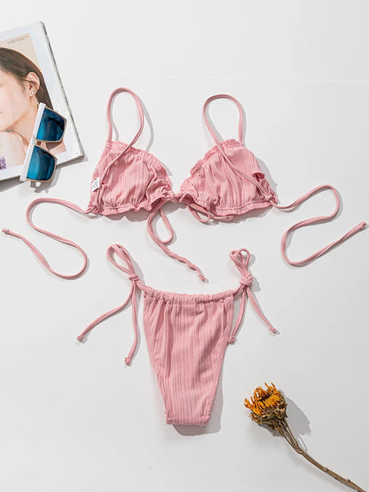 New 2025 Sexy Swimsuit Pit stripe Bikini Women Swimwear  Bathing Suits Push Up Biquinis Bandage Beachwear Solid Bikini Sets Beauty World Shop
