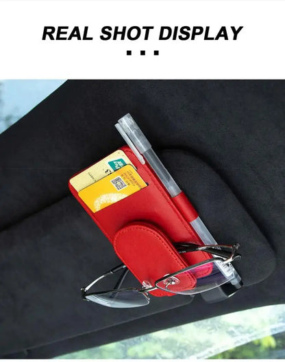 Multifunctional Pu Leather Car Sun Visor Glasses Holder Creative Sunshade Sunglasses Storage Case Magnetic Clip Pen Card Holder Beauty World Shop