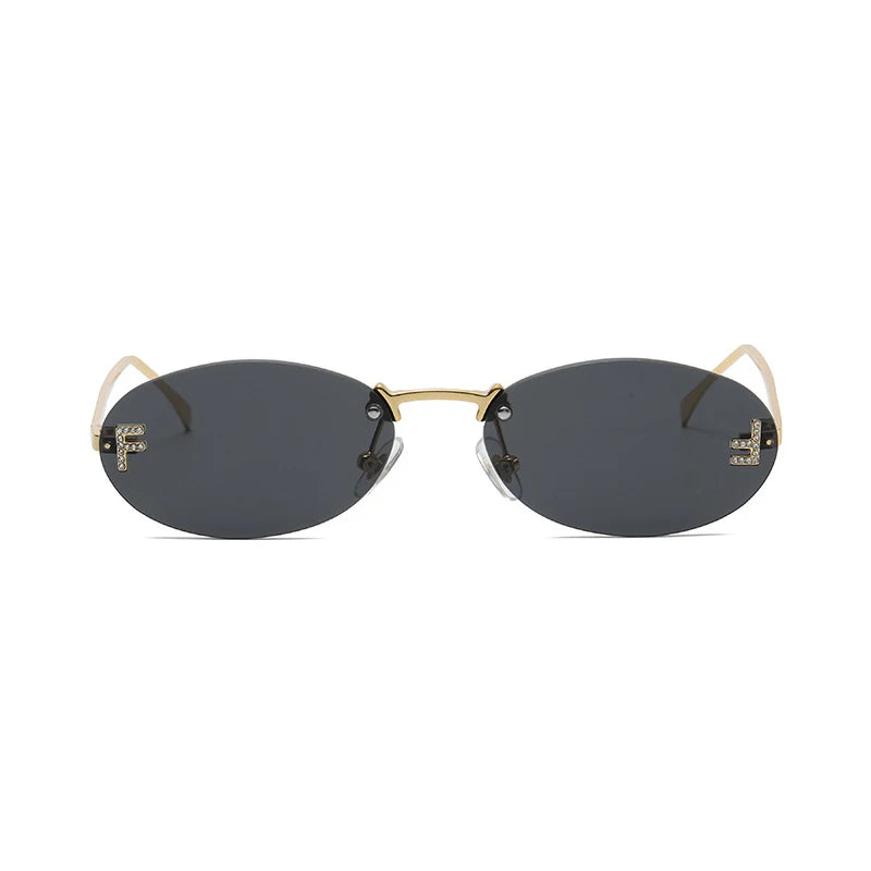 Fashion Rimless Sunglasses Women UV400 Oval Elegant Diamond F Sun Glasses Retro Eyewear Beauty World Shop