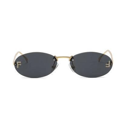Fashion Rimless Sunglasses Women UV400 Oval Elegant Diamond F Sun Glasses Retro Eyewear Beauty World Shop
