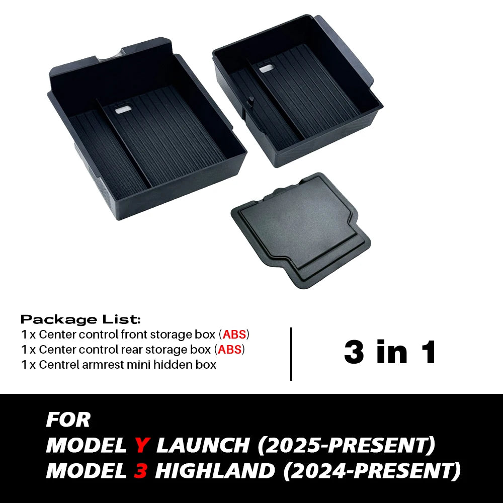 For Tesla Model Y Juniper 2025 Launch Center Console Eyeglasses Storage Box Armrest Box Upper&Lower Silicone Pad Beauty World Shop