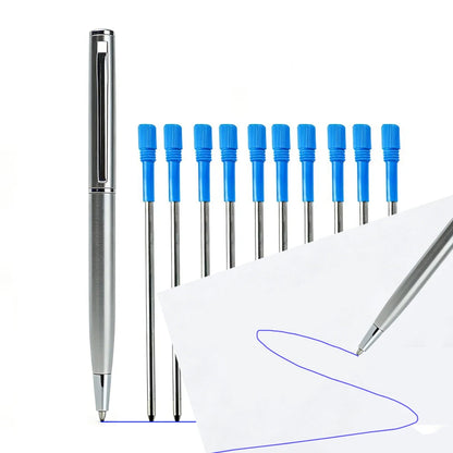 Mini Stainless Steel Metal Ballpoint Pen with 10 Replacement Refills Set, Portable Pocket Ballpen Compact Short Pen for Wallet Beauty World Shop