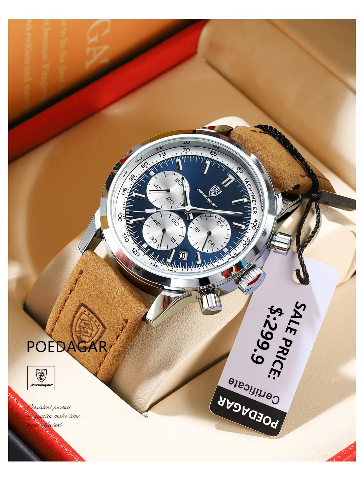 POEDAGAR Top Brand Men's Quartz Watch Waterproof Luminous Chronograph Military Man Watch Luxury Fashion Leather Watches For Men Beauty World Shop
