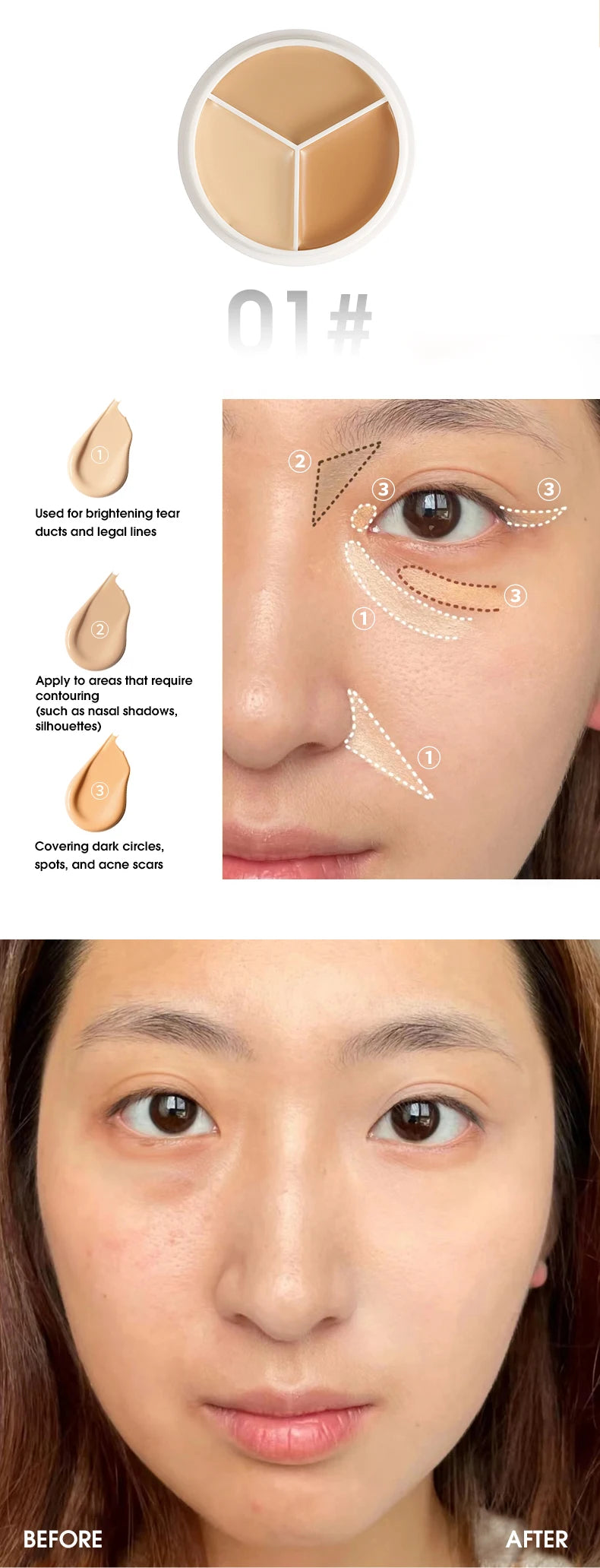 XIXI Pure Holding Makeup Three Color Concealer Spot Acne Print Repair Foundation Dark circles are not easy to stick powder Beauty World Shop