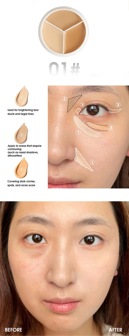 XIXI Pure Holding Makeup Three Color Concealer Spot Acne Print Repair Foundation Dark circles are not easy to stick powder Beauty World Shop