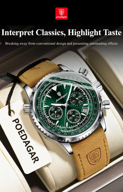 POEDAGAR Luxury Business Men's Watch Waterproof Luminous Date Chronograph Leather Man Clock Fashion Quartz Watches For Men Reloj Beauty World Shop