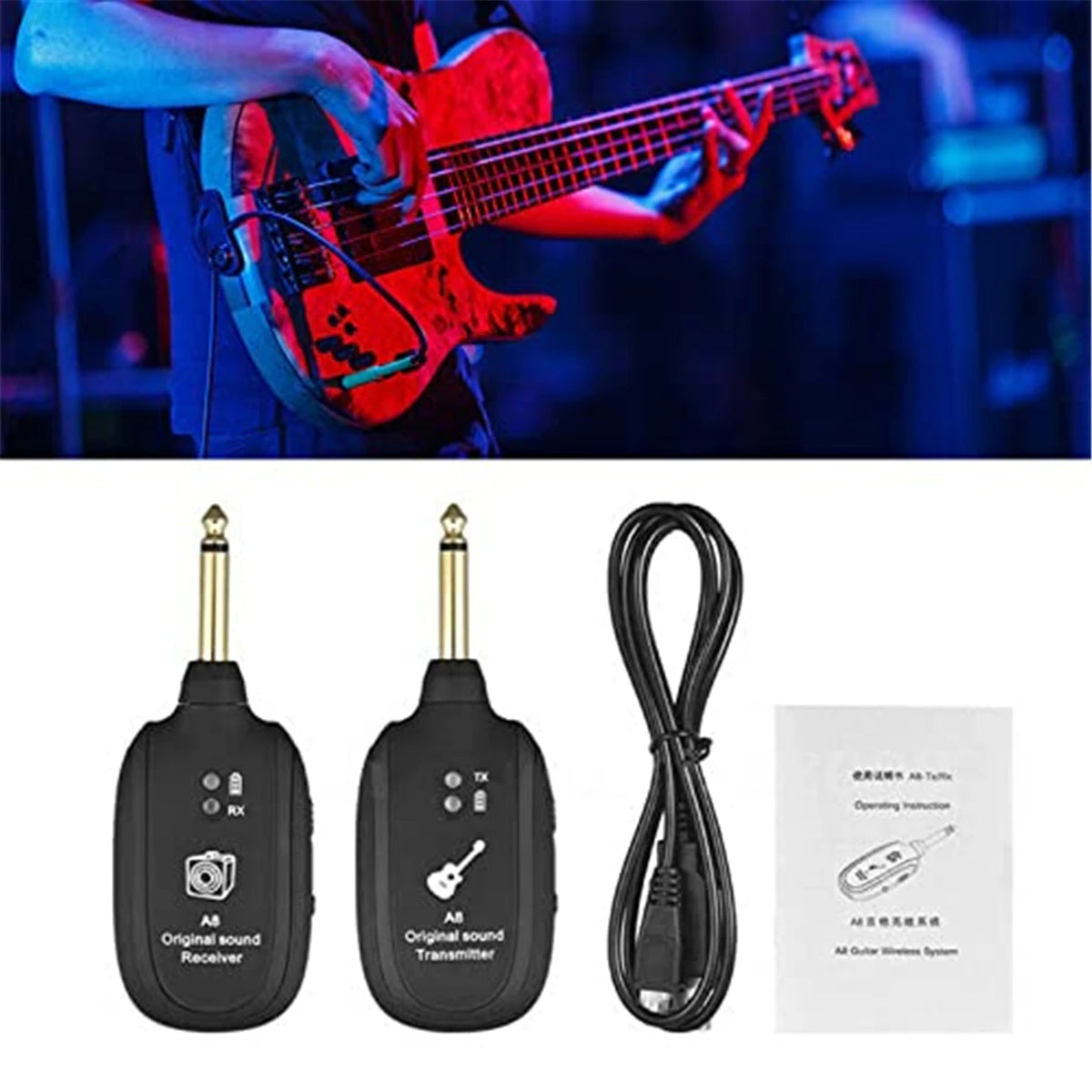 A8 Guitar Wireless System - Built-in Rechargeable Transmitter & Receiver for Electric Guitar/Bass Beauty World Shop