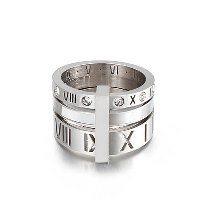 Three Layers Roman Numerals Ring for Women Luxury Stainless Steel Rotatable Crystal Finger Rings Female Wedding Trendy Jewelry Beauty World Shop