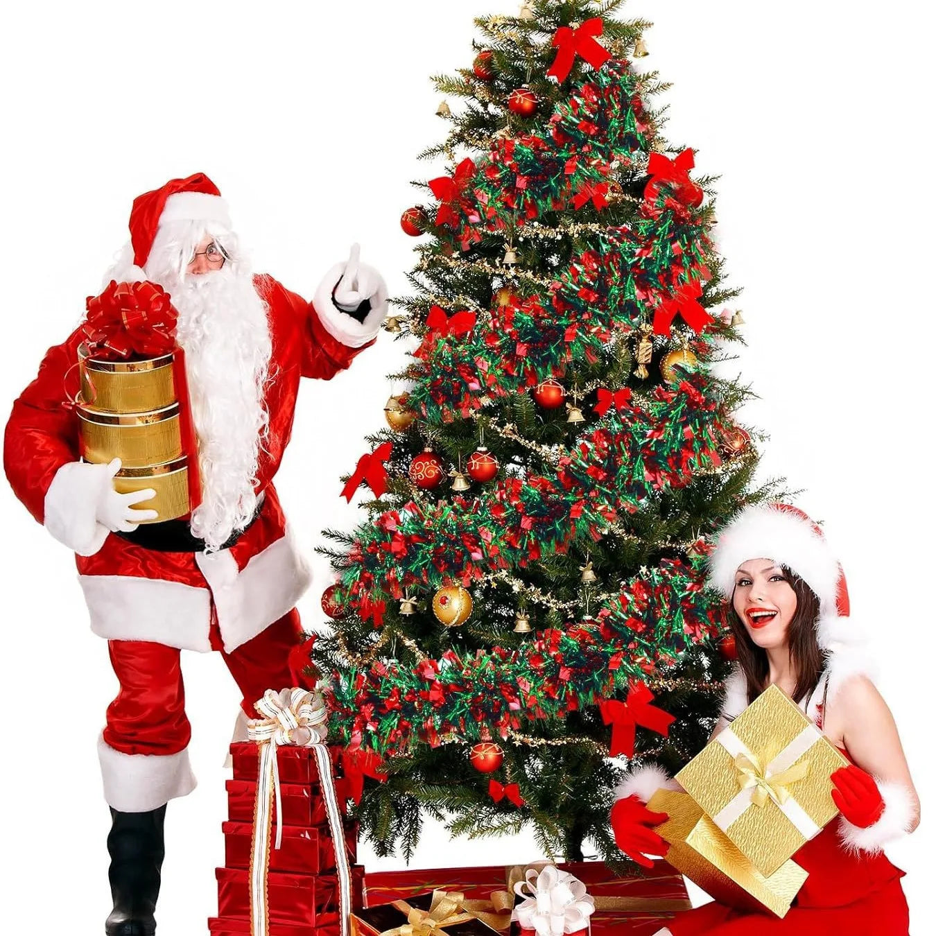 Christmas Tinsel Garlands Decoration Bar Tops 2/10M Red Green Wreath Xmas Tree Ornaments Party Home Staircase Decor Pendant Prop Beauty World Shop