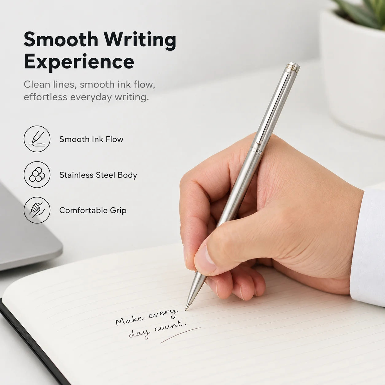 5/10/20Pcs Stainless Steel Ballpoint Pens, Silver Metal Medium Nib Smooth Twist Writing Pens for Office School Beauty World Shop
